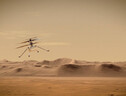 Rappresentazione artistica del drone elicottero Ingenuity della Nasa in volo su Marte (fonte: NASA/JPL-Caltech) (ANSA)