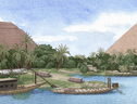 Rappresentazione artistica del ramo scomparso del fiume Nilo che ha permesso la costruzione delle Piramidi di Giza (Fonte: Alex Boersma/PNAS) (ANSA)