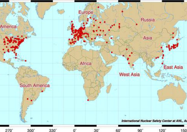 La mappa delle centrali nucleari nel mondo - credit  International Nuclear Safety Center © Ansa