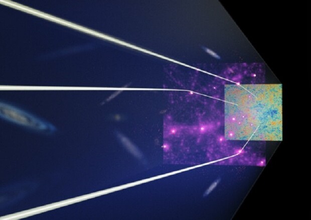 La radiazione cosmica di fondo distorta dalla materia oscura 12 miliardi di anni fa (fonte: Reiko Matsushita) (ANSA)