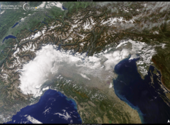 Nebbia e smog nei cieli della Pianura padana (fonte: Ue, Copernicus Sentinel-3) (ANSA)