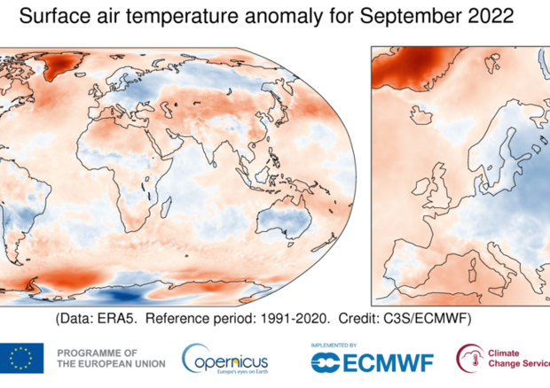Settembre 2022 è stato il quarto più caldo a livello globale (fonte:  Copernicus Climate Change Service/ECMWF) © Ansa