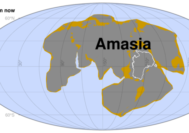 La possibile conformazione del supercontinente Amasia fra 280 milioni di anni (fonte: Curtin University) © Ansa