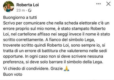 Elezioni: Roberto al posto di Roberta, errore sulla scheda (ANSA)