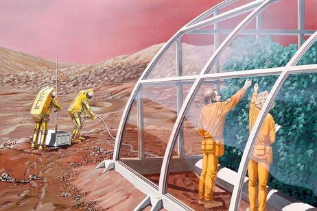Rappresentazione artistica di serre su Marte (fonte: Nasa Lewis Research Center, da Picryl)
