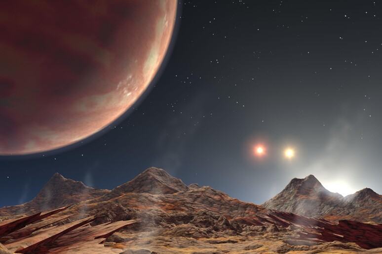 Rappresentazione artistica del pianeta gigante con tre soli chiamato HD 188753 Ab (fonte: NASA) - RIPRODUZIONE RISERVATA