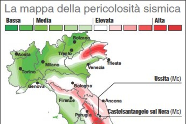 La mappa del rischio sismico in Italia compilata dal Servizio Sismico Nazionale (fonte: INGV) - RIPRODUZIONE RISERVATA