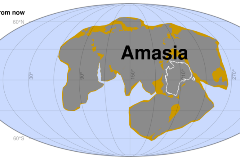 La possibile conformazione del supercontinente Amasia fra 280 milioni di anni (fonte: Curtin University) - RIPRODUZIONE RISERVATA