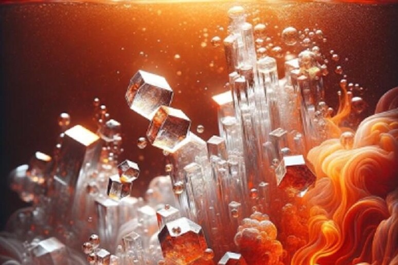 Rappresentazione artistica dei cristalli di silice che risalgono dallo strato esterno del nucleo terrestre (fonte: Dan Shim/ASU) - RIPRODUZIONE RISERVATA