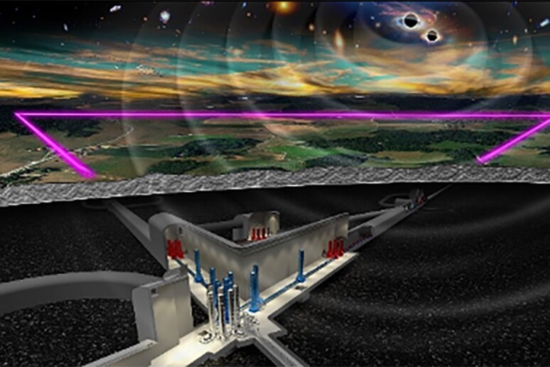 Rappresentazione artistica del futuro Einstein Telescope, destinato a cayyurare le onde gravitazionali (fonte: ET) -     RIPRODUZIONE RISERVATA